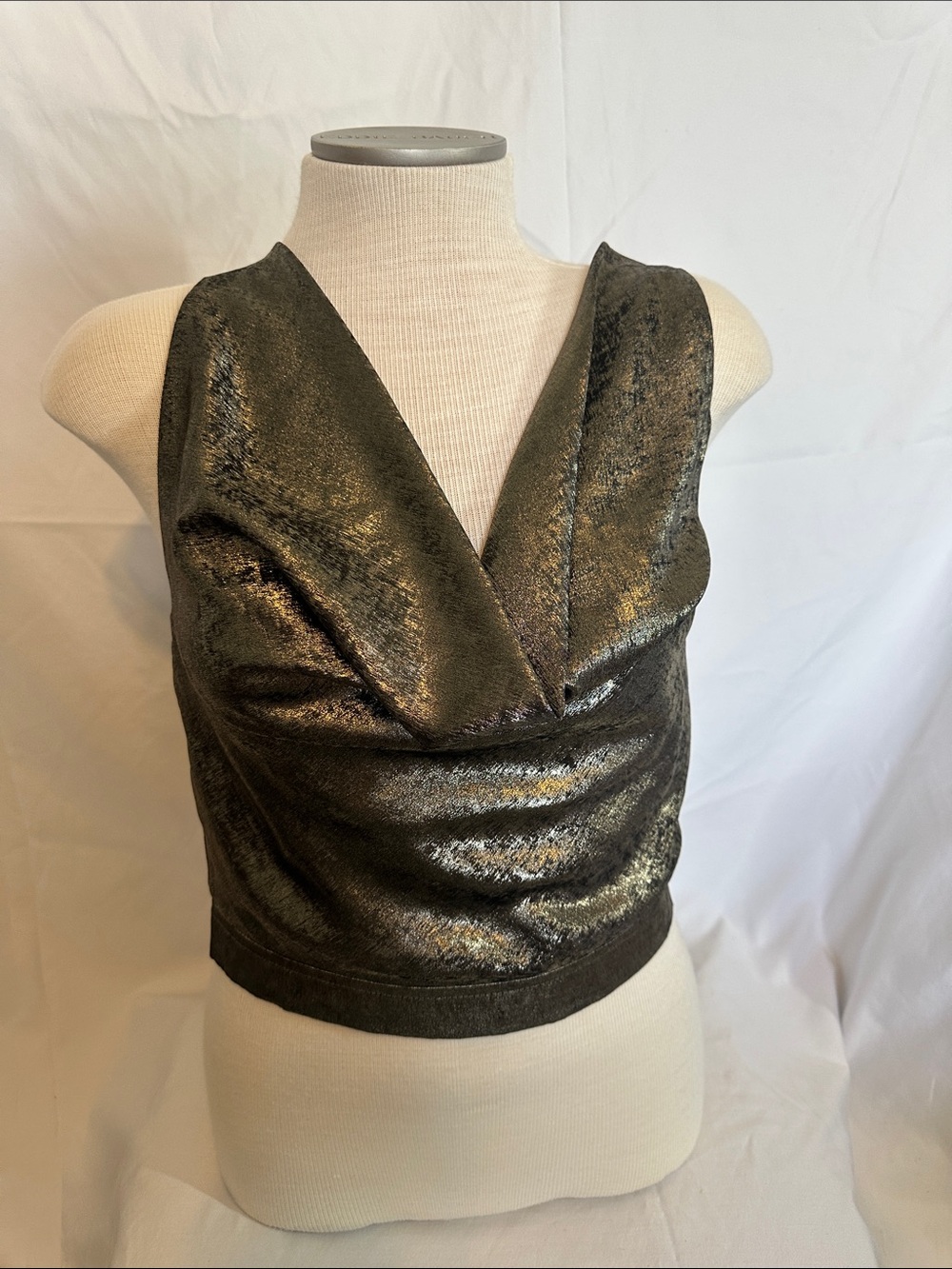 glam Olive Metallic Drape Crop Top